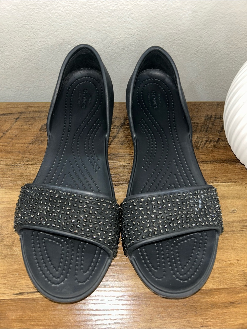 CROCS-Lina Black Embellished D’Orsay Open Toe